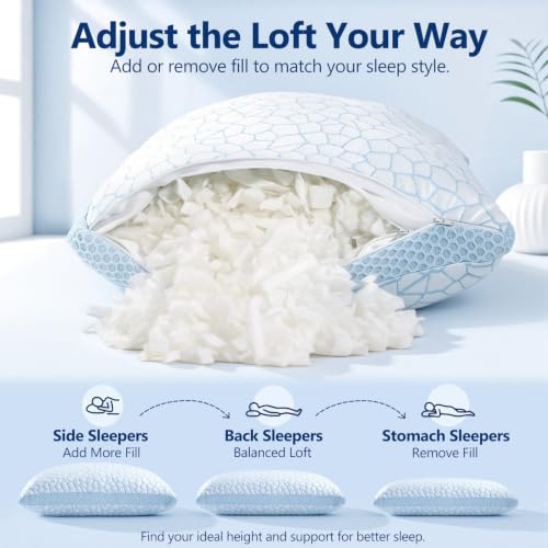 QUTOOL Cooling Pillows Set of 2 Queen Blue Ice Plus Adjustable Support Sleep Aid