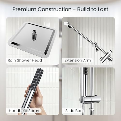 Veken 10-Inch Luxurious Rain Shower Head with Handheld & Extension Arm - Chrome - Mainstream Pick