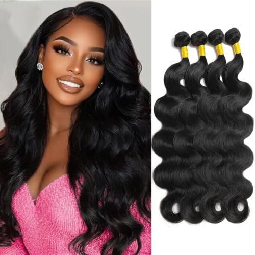 Glimeer 14 16 18 20 Inch Body Wave 100% Unprocessed Brazilian Virgin Hair Bundles (4 Bundles)