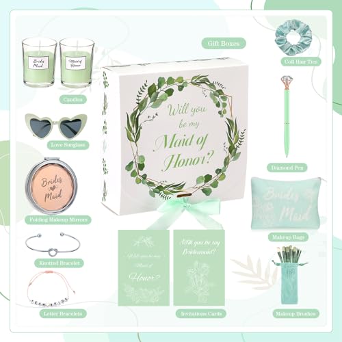 Nuogo Bridesmaid Proposal Gift Box Set - Green Modern Wedding Party Accessories, 8 Sets