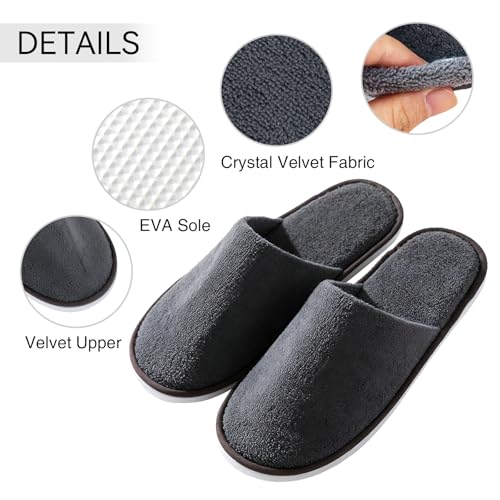 Grey Disposable Spa Slippers 10 Pairs Cotton Velvet Closed Toe Hotel Indoor Use