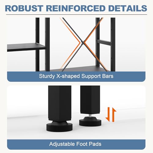 DUMOS Triple Column 4-Tier Industrial Bookshelf - Classic Black, 10.2 x 62.3 x 54.6 Inches