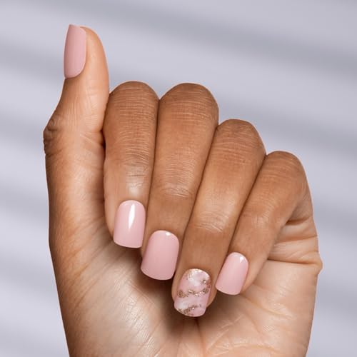 KISS imPRESS No Glue Mani Press On Nails, Design, 'Kingdom', Pink, Short Size, Squoval Shape, Includes 30 Nails, Prep Pad, Instructions Sheet, 1 Manicure Stick, 1 Mini File