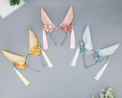 Yhdw-Blue Faux Fur Bunny Ears Headband for Cosplay & Party Accessories