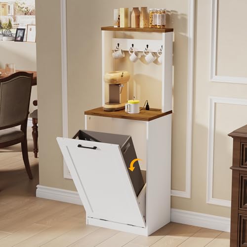 YATINEY White 10 Gallon Tilt-Out Trash Can Cabinet with Charging Station