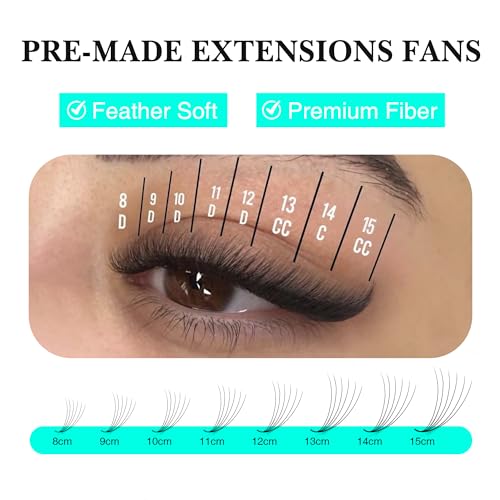 VAVALASH Premade Fans Eyelash Extensions 6D 8D 10D 16D 0.05 0.07 Thickness C/D Curl Premade Narrow Fans Lash Extension 8-15mm Mixed Length Thin Base Handmade Volume Lash Extensions (10D,0.07-D-8-15MM)