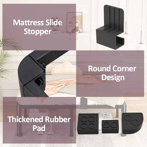 Full 10 Inch Heavy Duty Bed Frame with Round Corner Legs - Black, No Box Spring Needed