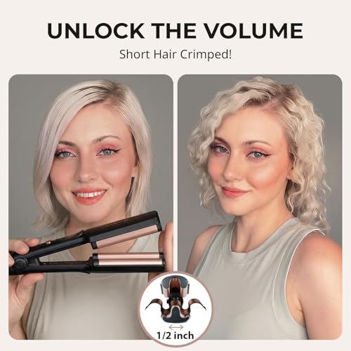 Mini Hair Crimper for Short Hair - Black, 1/2 Inch 3 Barrel Waver