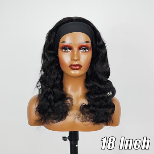 Headband Wig Human Hair for Women 16-Inch 180% Density Body Wave Headband Wigs Glueless Human Hair Wig(Body Wave, Natural Black)