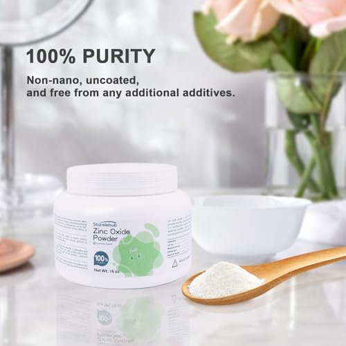 Zinc Oxide Powder, 16OZ 100% Purity, Non-Nano and Uncoated, Cosmetic Grade, Zinc Oxide Powder for DIY Sunscreen