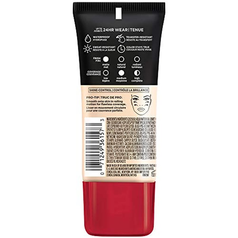 L'Oreal Paris Cosmetics Makeup Infallible Pro-Matte Liquid Longwear Foundation, True Porcelain, 1 fl oz.
