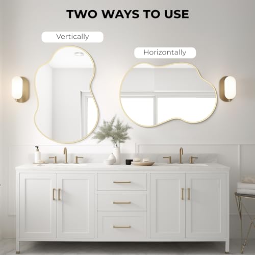 WallBeyond Gold Asymmetrical Wall Mirror - 24 x 36 Inches Modern Irregular Aluminum Frame