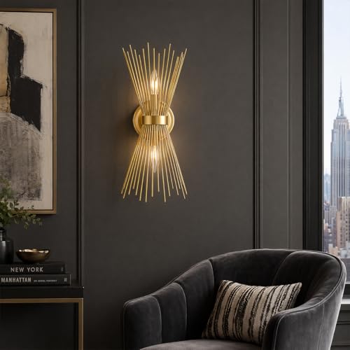 Brass Starburst Vanity Wall Sconce Light Mid-Century Style - YUBOLE