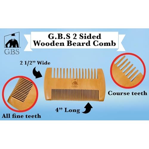 G.B.S 2-Sided Dual Action Fine and Coarse Teeth Beard Comb Wood Durable, Pack of 3