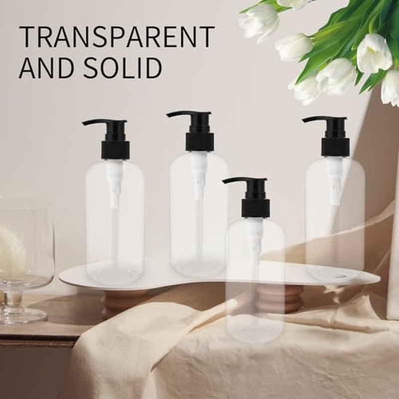 15 Pcs 8.5 oz Empty Pump Bottles, Clear Refillable Plastic Dispenser Bottles for Shampoo, Lotion, Hand Soap, Body Wash, Oil, Moisturizer, Travel Liquid Containers