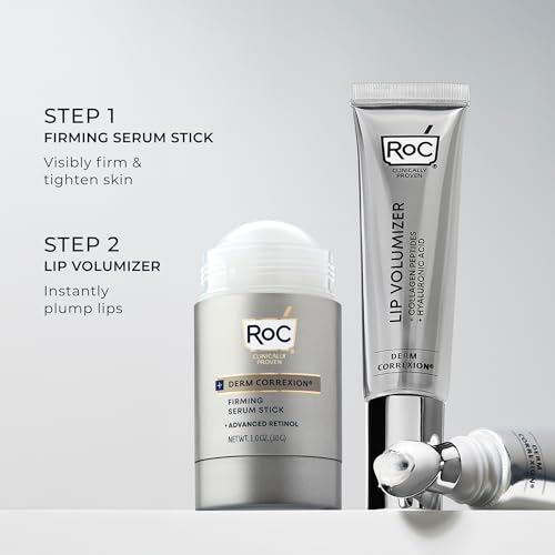 Bundle of RoC Derm Correxion Lip Volumizer - Lip Plumper Peptide Treatment with Hyaluronic Acid & Vitamin E + RoC Derm Correxion Retinol Firming Serum Stick