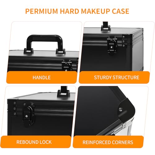 CHENGLIN Makeup Case with Lighted Mirror ? Waterproof Travel Train Case, Cosmetic Organizer with Adjustable Dividers, Magnetic LED Mirror, Portable Makeup Suitcase for Women, Black