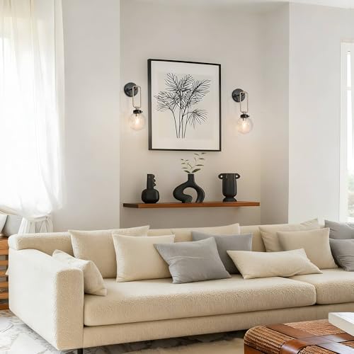 KSANA Black & Gold Wall Sconce - 1-Light Mid-Century Modern Wall Lighting for Bedroom & Living Room, Clear Globe Shade