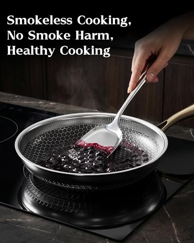8-Inch Nonstick Frying Pan with Lid Honeycomb Surface PFAS-Free All Cooktops