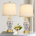 Modern Chinoiserie Ceramic Bedside Table Lamps Set of 2 - Blue Pattern
