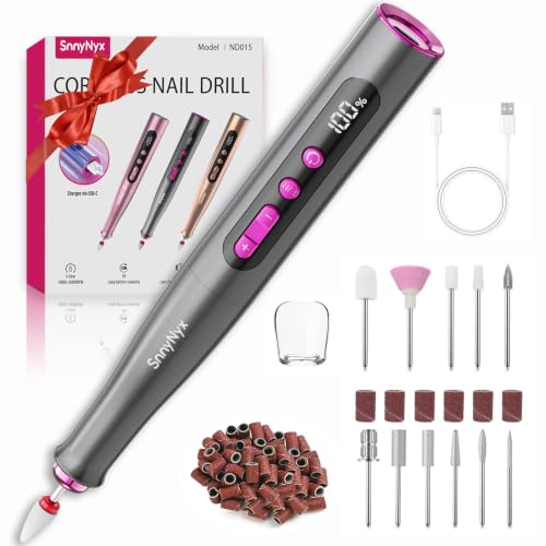 Cordless Electric Nail Drill Kit - Professional Manicure & Pedicure, 35000RPM, Matte Gray