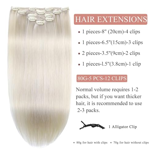 Clip in Hair Extensions 16 Inch Platinum Blonde Remy Human Hair - #60A