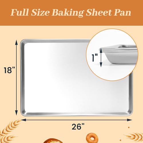 Full Size Aluminum Baking Sheets 26x18 Inch 6 Pack - Oven Safe & Non-Stick