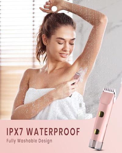Pink 2-in-1 Waterproof Bikini Trimmer & Electric Razor for Women - Face, Legs, Bikini, Body Hair Removal, USB Rechargeable