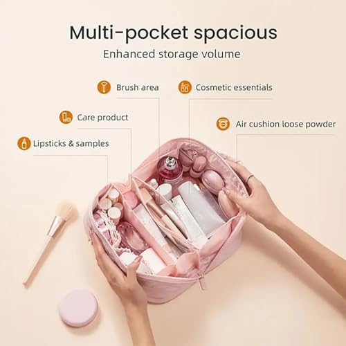 Petition Makeup Bag for Woman, Festivalment Makeup Bag, Wide Open Lay-Flat Water-Resistant Cosmetic Case, Puffy Padded Organizer for Toiletries & Brushes Large Capacity with Compartments (Green)
