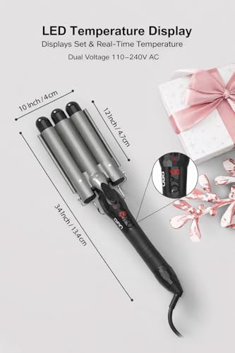 Gray 1-Inch Hair Crimper with 15 Heat Settings & Dual Voltage - Effortless Beach Waves