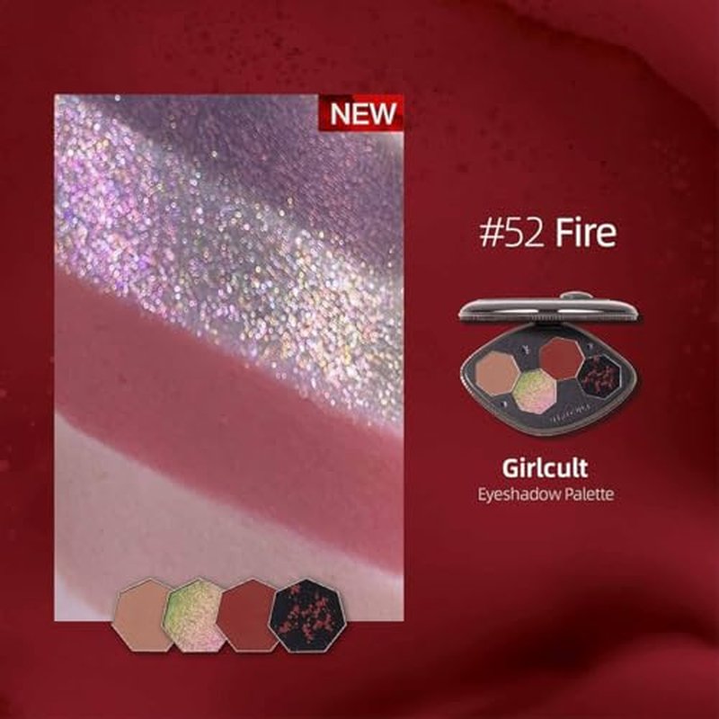 GIRLCULT 4-Color Eyeshadow Palette - Highly Pigmented Matte & Glitter Long-Lasting Eyeshadow Quad, Blendable Radiant Finish with Built-in Mirror for Precision Application #52