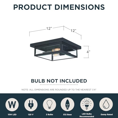 Outdoor Flush Mount Ceiling Light - Westover 12 Inch Black Finish