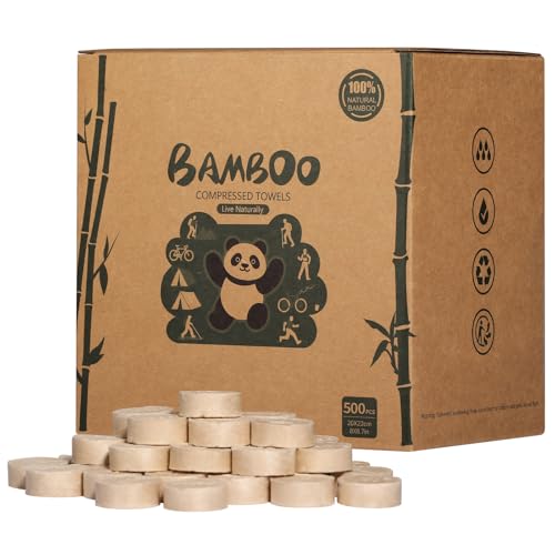 LEKOCH Bamboo Compressed Towel Tablets - Biodegradable & Eco-Friendly Mini Washcloths, Bulk Disposable Towels for Travel, Camping, Gym | Portable, Moisture-Proof - 100/250/500 Pack