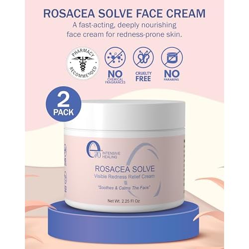 Rosacea Treatment for Face Skincare Cream for Women & Men (Pack of 2) - Gentle Moisturizer Redness Reducing Skin Care - with Aloe Vera & Hyaluronic Acid - Day-Night, Made in USA by e70 (2.25 fl. oz.)