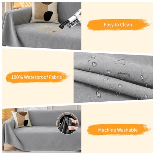 Deep Dream Waterproof Cat-Scratch Resistant Couch Cover 71x150 Light Grey