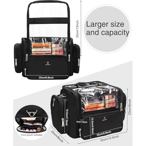 TANTO Makeup Brush Bag, Extra Large Makeup Case Professional Makeup Artist Bag Stand-up Cosmetic Bag Travel Makeup Brush Case with Shoulder Strap and Adjustable Divider