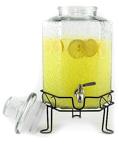 2.5 Gallon Glass Beverage Dispenser with Stainless Steel Spigot and Stand