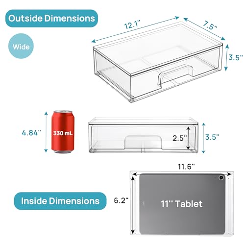 Wide 3-Pack Clear Stackable Acrylic Drawer Organizers for Makeup and Beauty Supplies