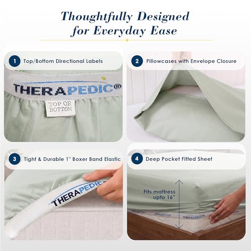 Egyptian Cotton Queen Sheets Set - Sage, 6-Piece Luxury Bedding