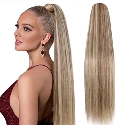 LACE PLUS 32 Inch Synthetic Ponytail Extensions P18/613 Blonde Highlights Clip-In Hairpiece