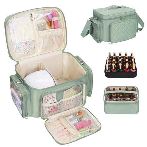 Nail Polish Organizer, Nail Polish Storage Holds 42+ Bottles & Nail Lamp, Portable Travel Nail Kit Storage Carrying Case Fits Nail Suppiles, Gift for Manicurist, Grils - Green