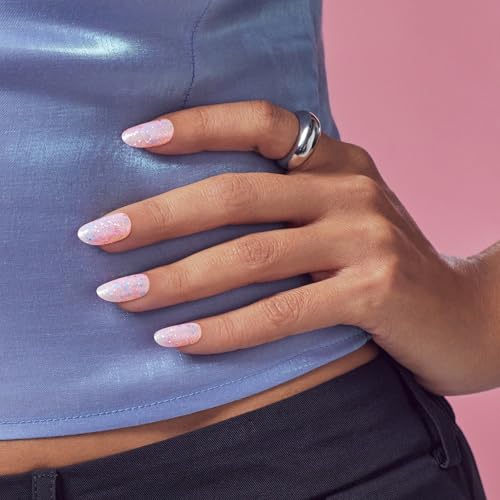 KISS Gel Fantasy, Press On Nails, Nail glue included, 'Diamonds 4 Me', Light Pink, Medium Size, Oval Shape, Includes 28 Nails, 2G Glue, 1 Manicure Stick, 1 Mini File