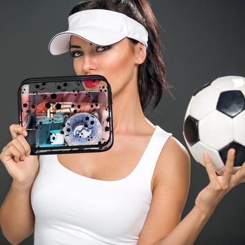 Kacctyen 20 Pcs Soccer Clear Makeup Gift Goodie Bags Bulk for Women Football Team Girls PVC Waterproof Cosmetic Bag for Soccer Accessories Mom Party Favors Supplies