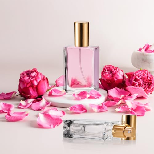 Foraineam 12 Pack 1 oz / 30ml Clear Glass Perfume Bottle, Refillable Empty Fine Mist Atomizer Spray Bottles, Portable Square Perfume Atomizer Bottles for Fragrance, Lotion, Essential Oil