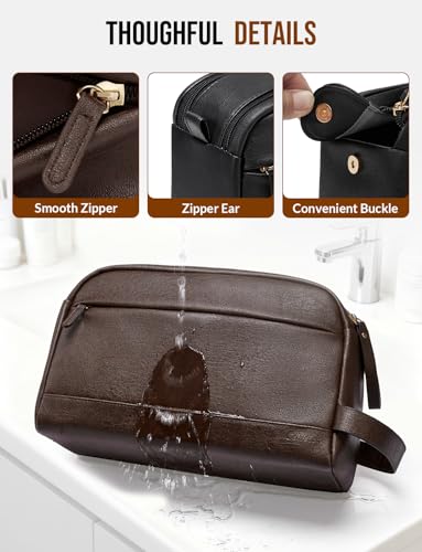 PU Leather Toiletry Bag for Men - Large Dark Brown Travel Organizer with Water-Resistant Surface