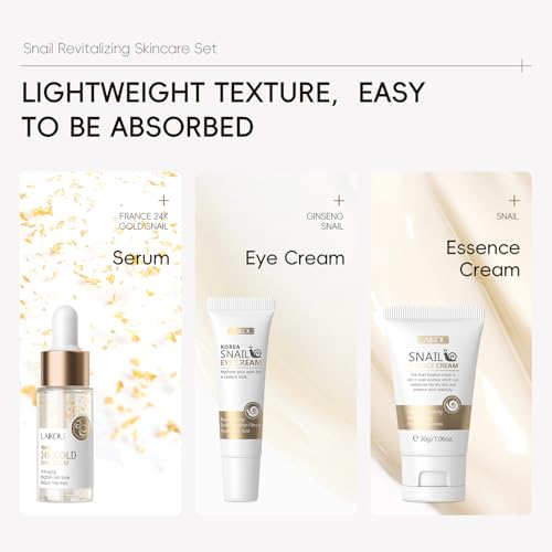 Korean Skin Care, Skin care set, Skin Care Kit Snail and Ginseng with Eye Cream, Serum, Essence Cream 3pcs for Women Teen Girls Mom Daughter Mother's Day Birthday