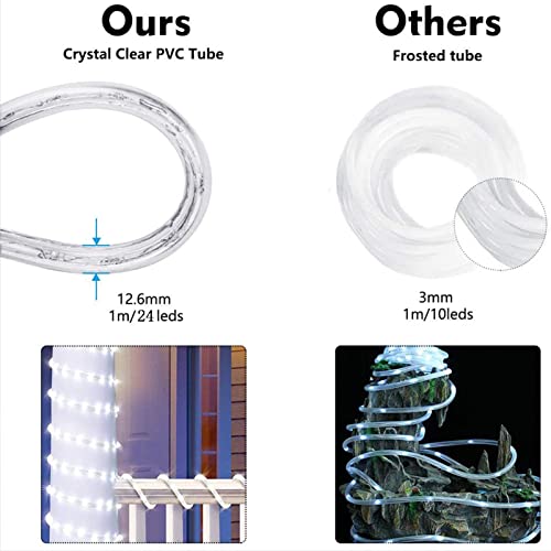 150ft Outdoor LED Rope Lights - Warm White, Connectable & Waterproof with 8 Modes