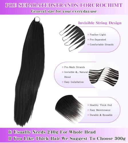 Kinky Straight Feather Crochet Hair for Black Women - 22 Inch, 90g, #1B Variation KS-90G