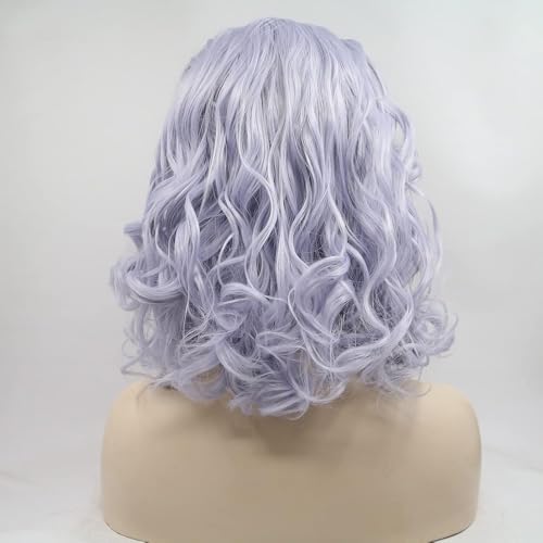 Short Curly Lavender Lace Front Wig 14 Inch Synthetic Heat-Resistant Hair for Women & Drag Queens - Lilac