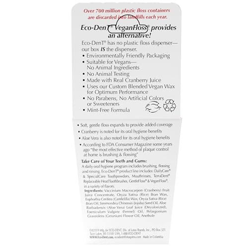 Eco-Dent Vegan Dental Floss with Cranberry Aloe, Waterproof Recyclable Packaging, 100 Yards